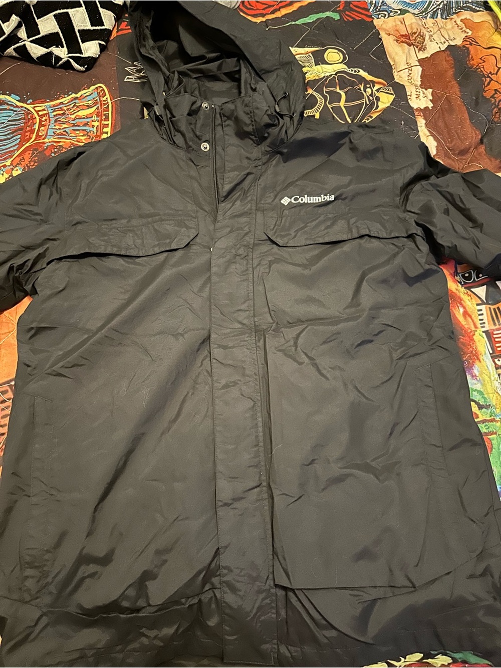 Columbia Black Hooded Waterproof Shell Jacket